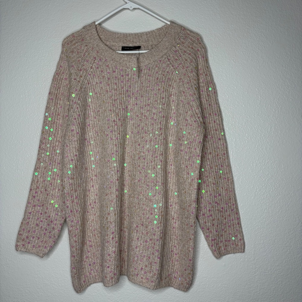 Lane Bryant Sequin Ribbed Crew Neck Sweater Beige Pink Green 18/20 NWT
